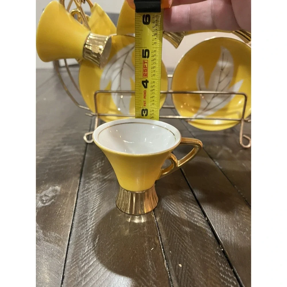 Vintage‎ Napco Tea Set Yellow Gold Rack Leaf Saucer 4ZD-5415 Porcelain Set Of 6